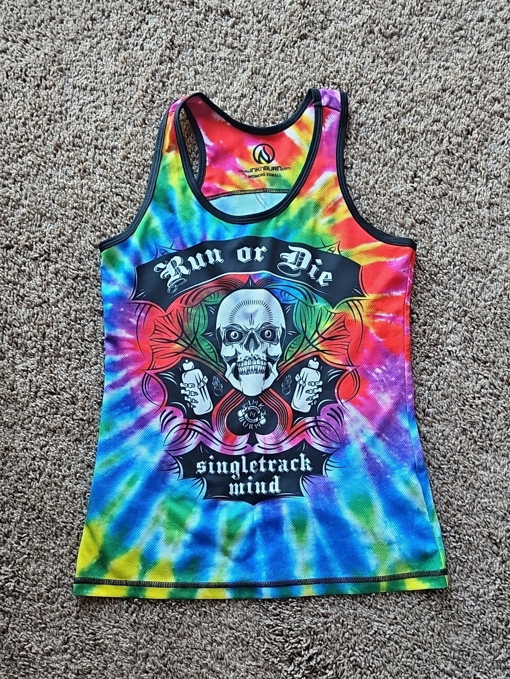 InknBurn Vintage Run or Die Tie-Dye Skull XS Tank Top